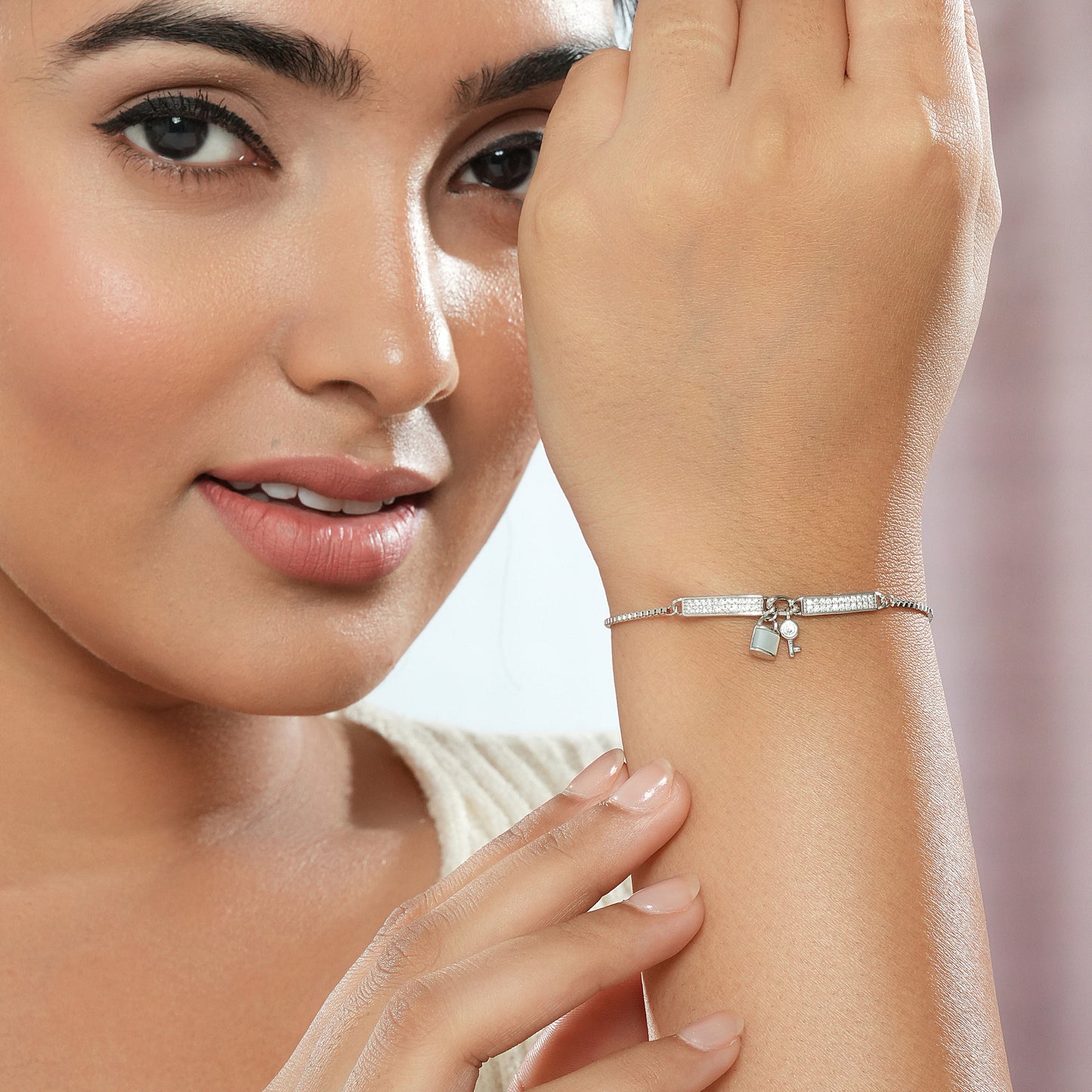 Sterling Silver Lock & Key Charm Bracelet