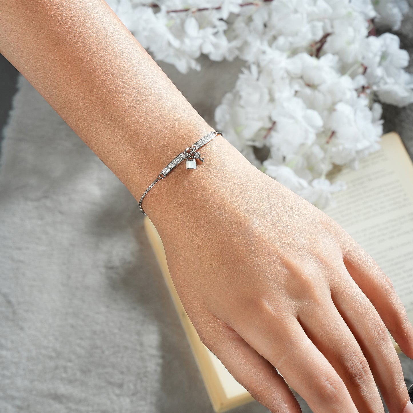 Sterling Silver Lock & Key Charm Bracelet