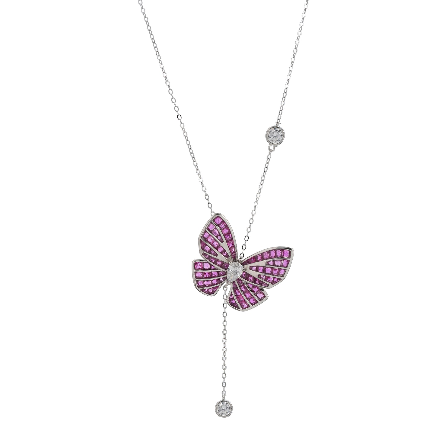 925 Sterling Silver Pink Sapphire Butterfly Necklace