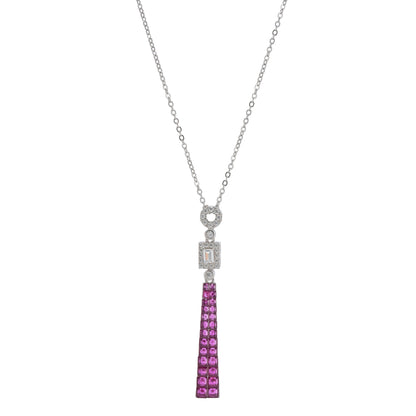 925 Silver Pink Sapphire Long Pendant Chain