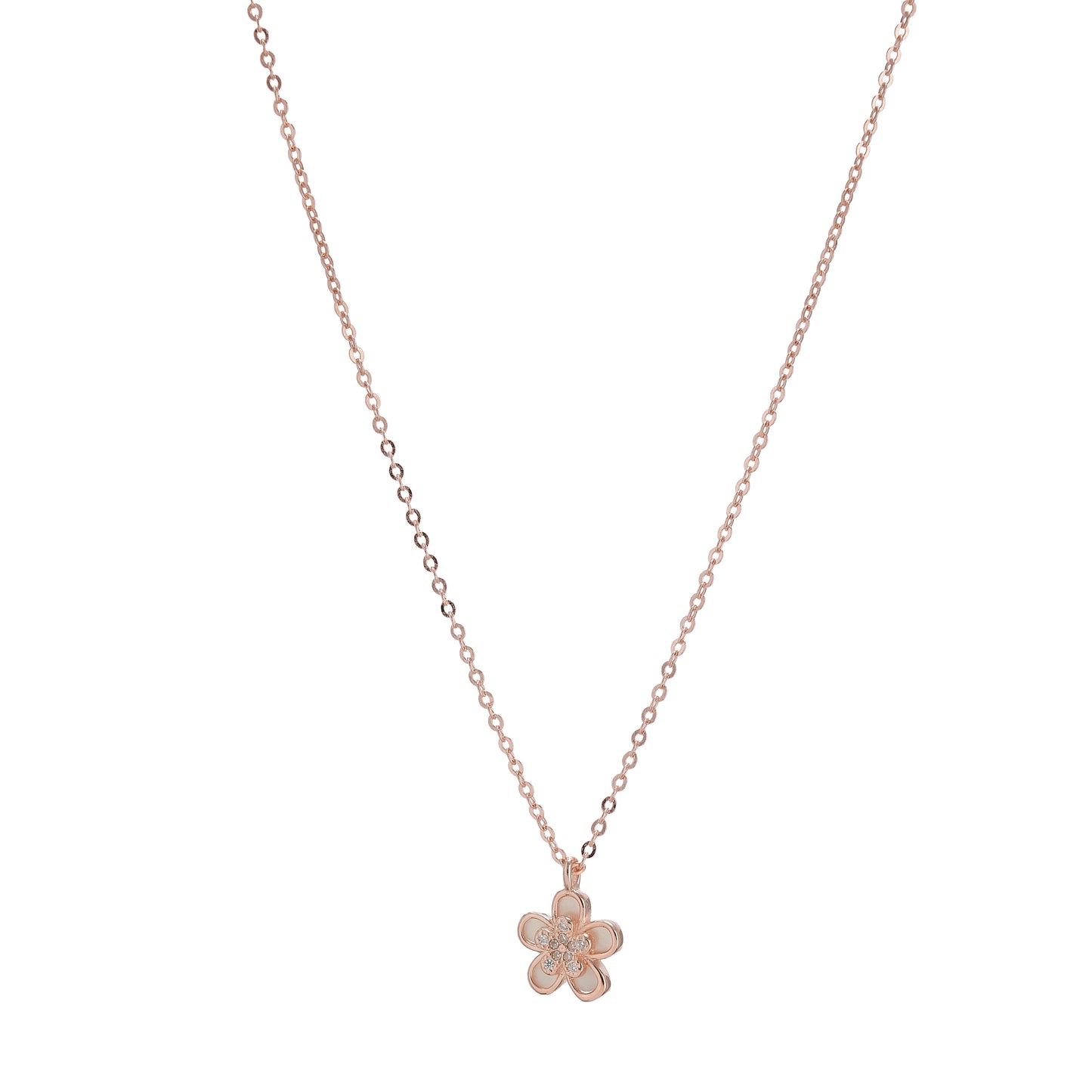 Rose Gold Floral CZ Necklace in 925 Silver