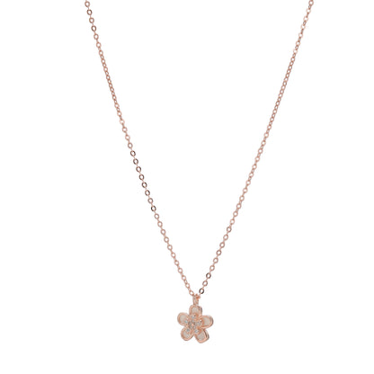 Rose Gold Floral CZ Necklace in 925 Silver