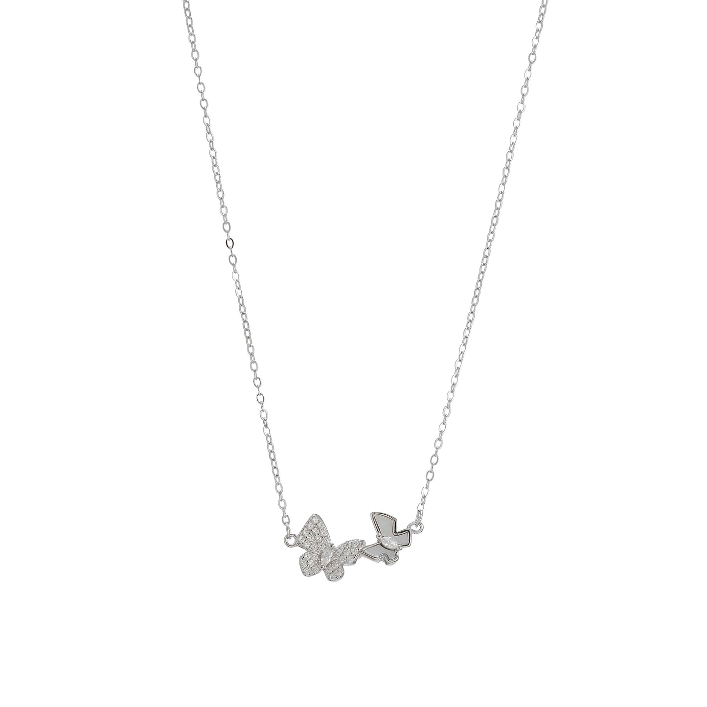 Silver 925 CZ Studded Twin Butterfly Locket & Chain