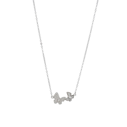 Silver 925 CZ Studded Twin Butterfly Locket & Chain