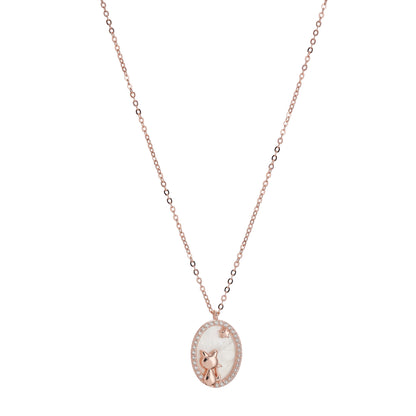 Rose Gold Celestial Cat Pendant & Chain in Sterling Silver
