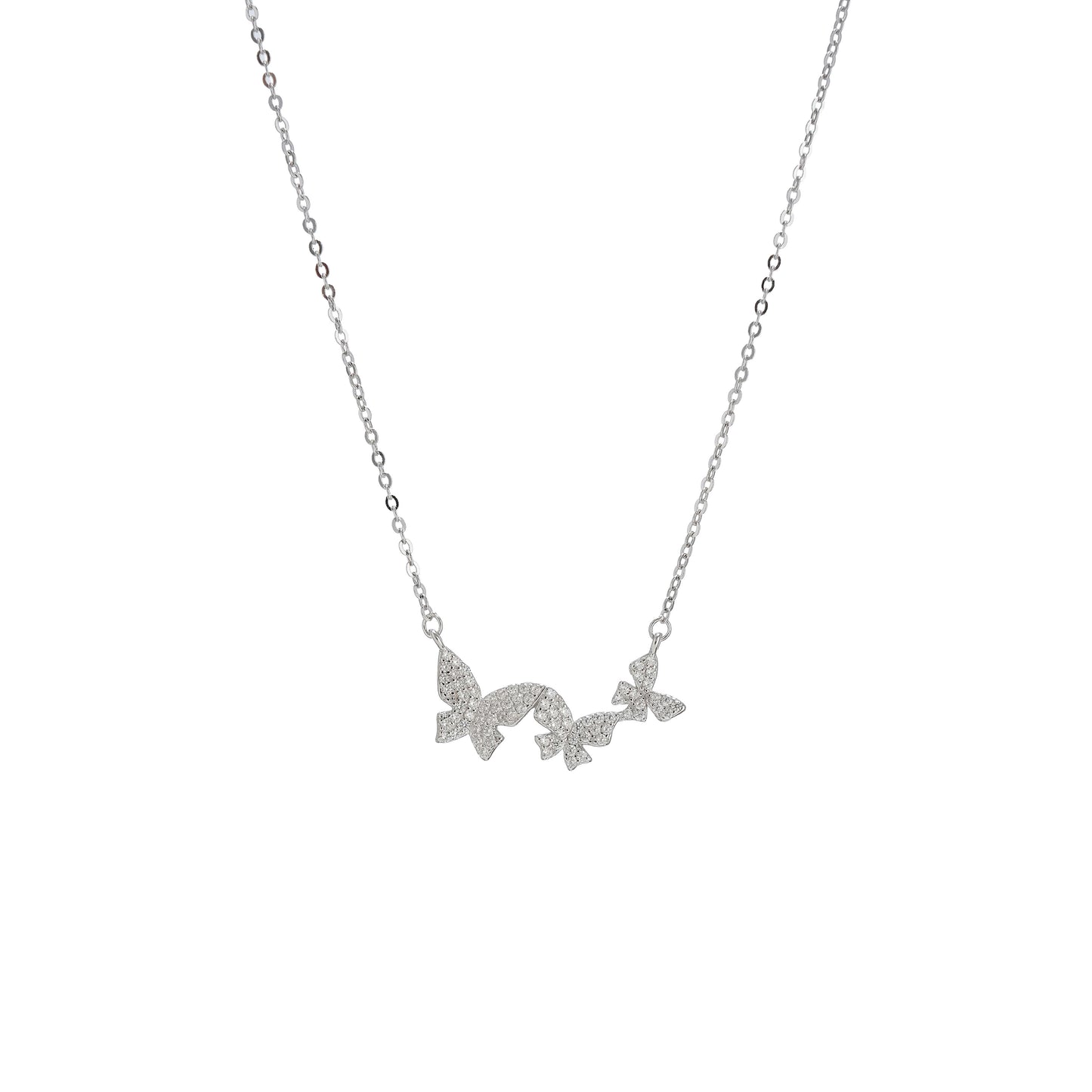Sterling Silver Chain with Butterfly CZ Studded Pendant