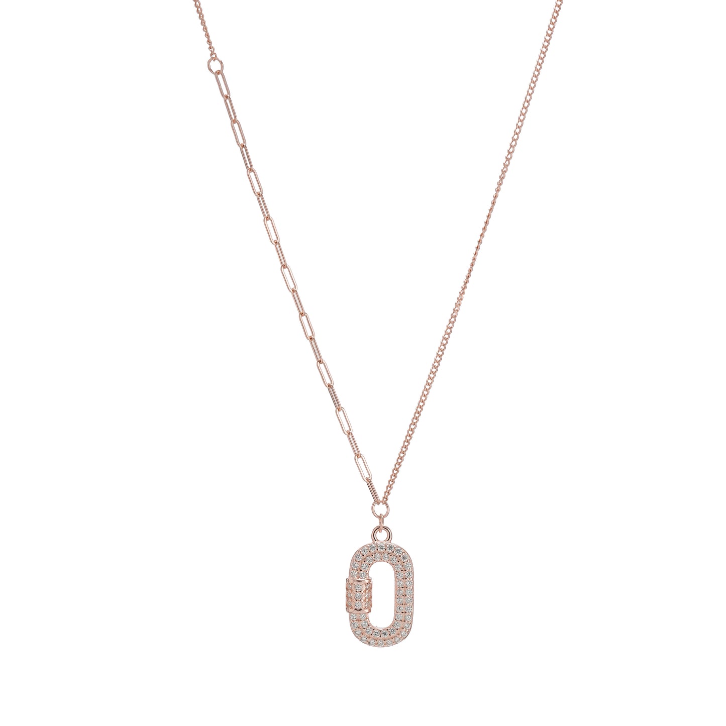 Rose Gold CZ Studded Silver Locket with Chain