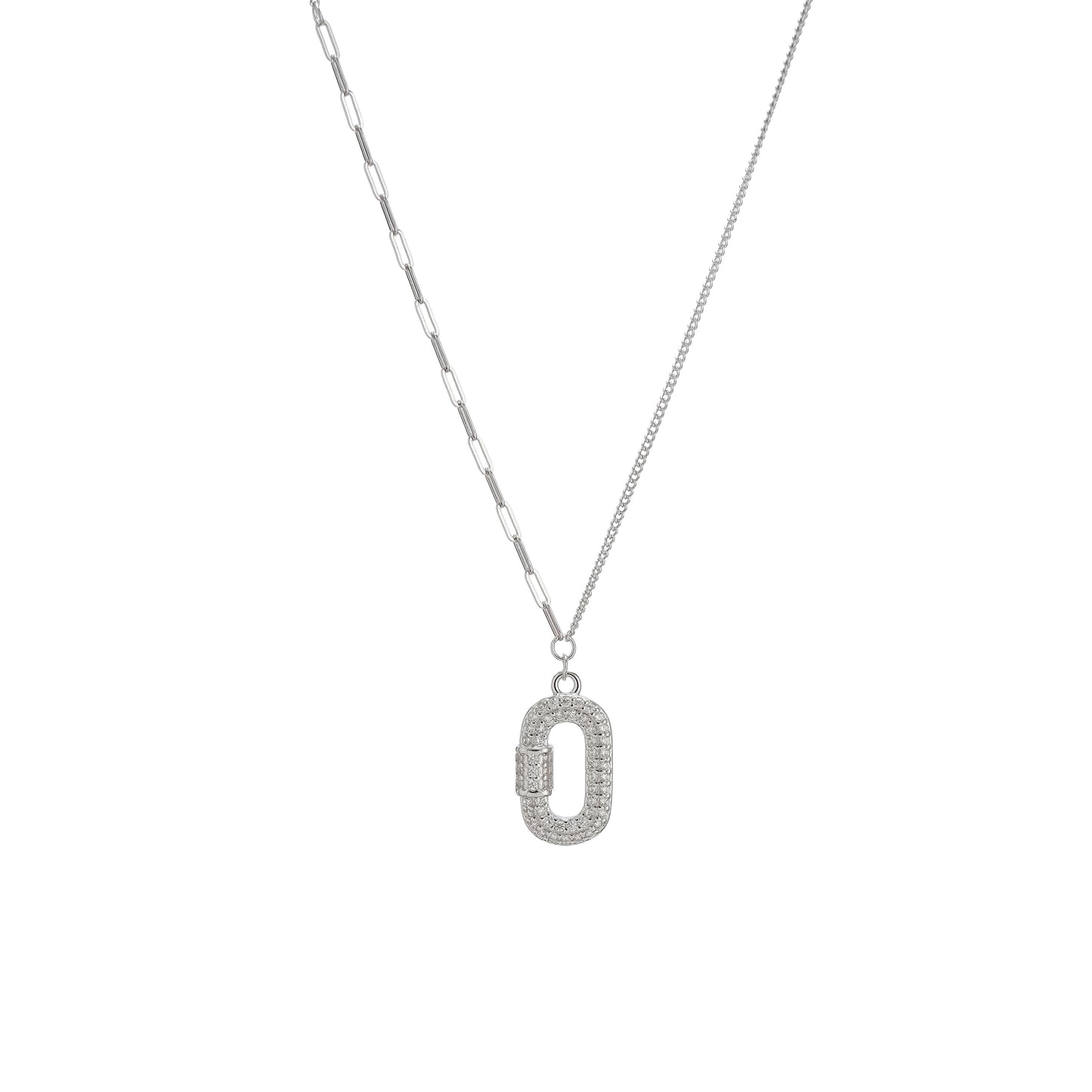 CZ Studded Silver Locket with Chain