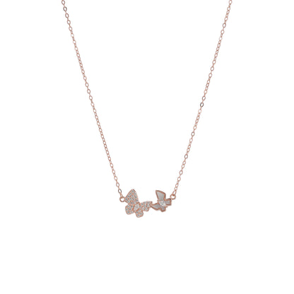 Silver 925 Chain with CZ Rose Gold Twin Butterfly Locket