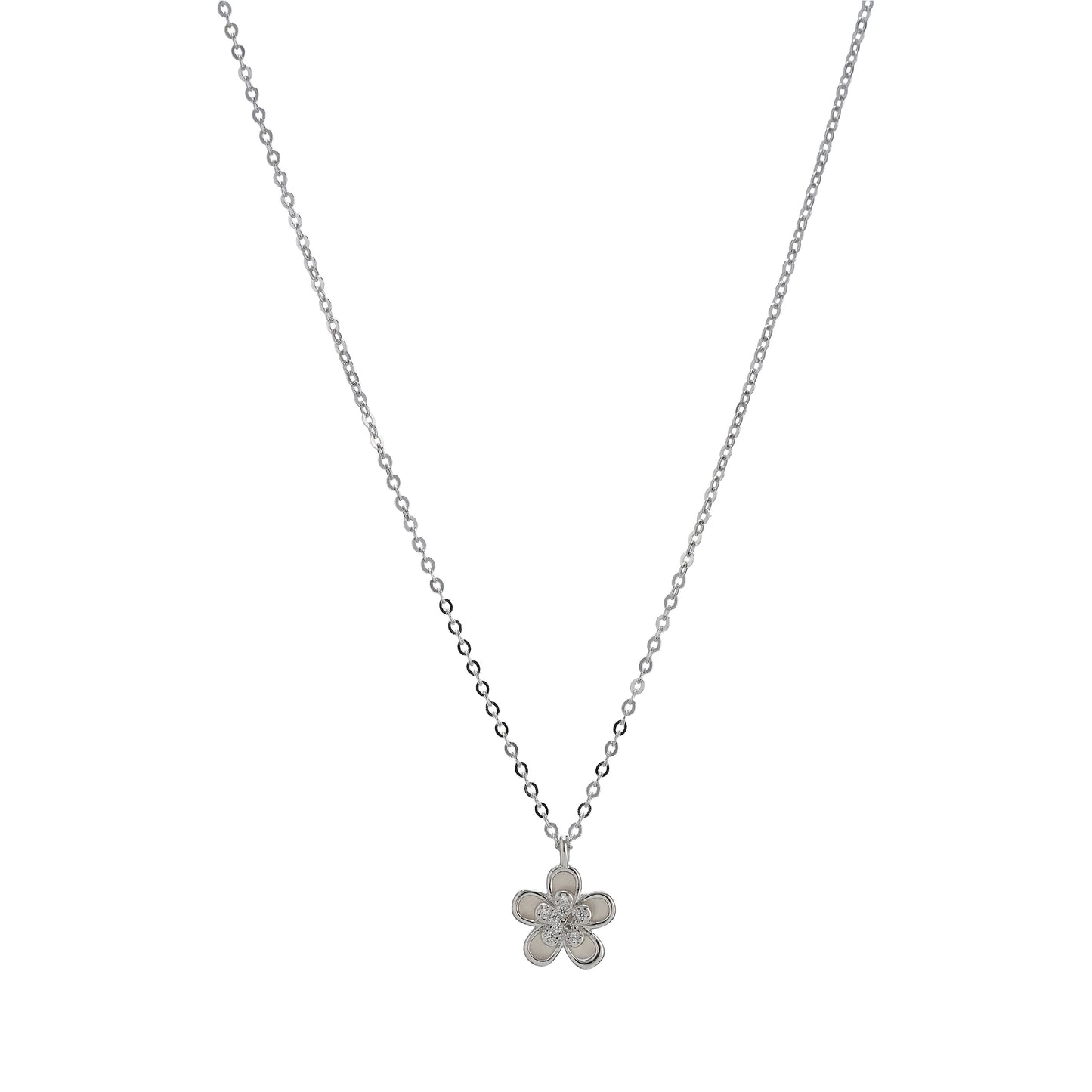 Floral CZ Sterling Silver Necklace