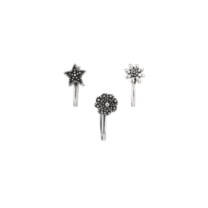 925 Silver Oxidised Clip-on Nose Ring - Set of 3